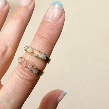 pink opal ring, eternity fire opal ring, october birthstone ring, stacking opal ring, handmade opal jewelry, raw opal gemstone ring 
