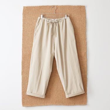 vintage beige easy pants, 90s cotton twill drawstring trousers 