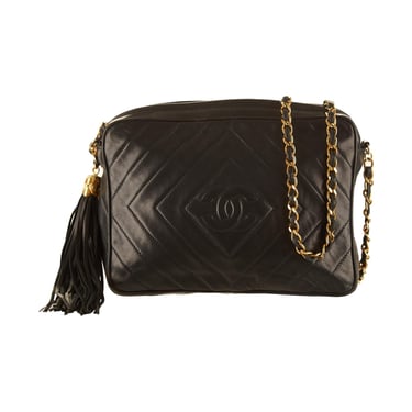 Chanel Black Chevron Logo Chain Shoulder Bag