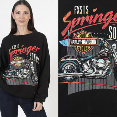 Harley Davidson Sweatshirt, 80s Springer Softail, Black Motorycle 50 50 T-Shirt, Mens Womens Large 