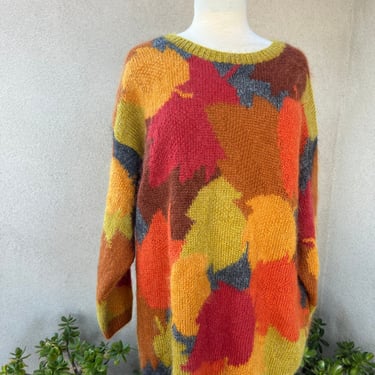 Vintage oversized pullover sweater fall leaves colors Sz M by Anne Klein II 