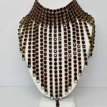 Huge Purple Rhinestone Bib Necklace