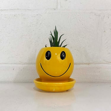Vintage McCoy Smiley Face Planter Pot Happy Smile Novelty Yellow Black USA Retro 0386 Cute Kitsch Kawaii 1980s 