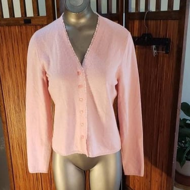 80s/90s Pink Vintage  Neiman Marcus Cashmere Sweater /M/Fringe Detail 