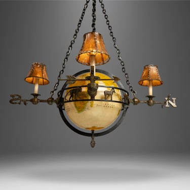 Substantial Brass Vintage Globe / Compass Chandelier by Maitland-Smith, c. 1980s 