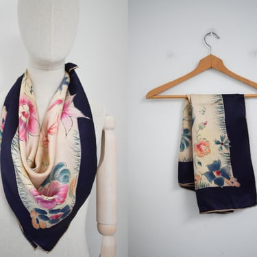 1940s Heavy Crepe Floral Scarf 