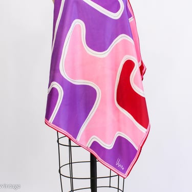 Vera | 1970s Abstract Colorful Scarf | 70s Pink Purple Red Scarf | Op Art Scarf | Vera 