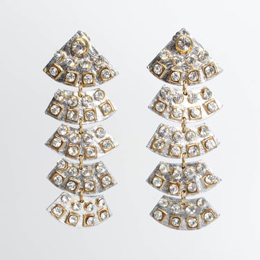 Metallic Leather Geo Rhinestone Earrings