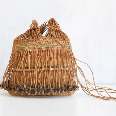 Rare handmade woven straw sisal boho bag OOAK 