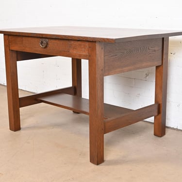 Gustav Stickley Mission Oak Arts & Crafts Writing Desk or Library Table, Circa 1900