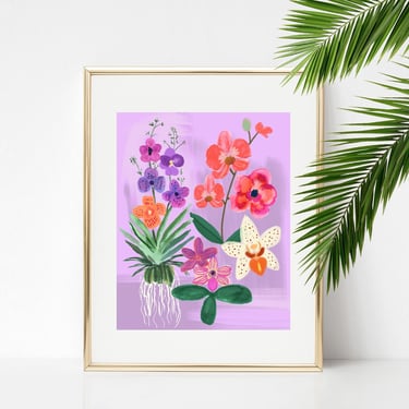 Orchid Study Botanical Painting 8 X 10 Art Print/ Tropical Flower Collage Illustration/ Exotic Floral Wall Decor 