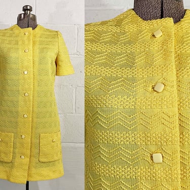 Vintage Sunshine Yellow Mini Dress 60s Mod 1960s Short Sleeve Mid-Century Twiggy Dalton Trevira Micromini Small Medium 