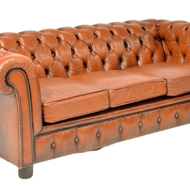 Sofa, Chesterfield, Leather, Rust, British, Button Tufted, Nail Head Trim!