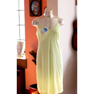 Vintage Lace Slip Dress - Lime Green - Vintage Lingerie - DEADSTOCK - Tags Attached 