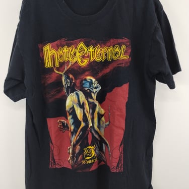 L Vintage Metal Band Hate Eternal Tour T-Shirt Cotton Black 1990s 2000s Large Numetal Y2k Band T-Shirt 