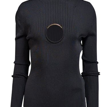 Versace - Black Ribbed "O" Ring Mock Neck Top Sz 8