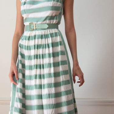 1950s French Cotton Striped Garden Party Dress 