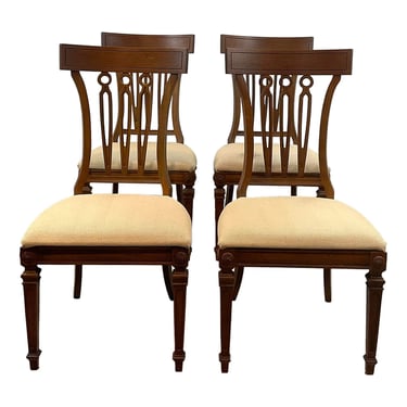 Mid-Centruy Modern Vintage Fruitwood Finished Carved Dining Chair Set of 4