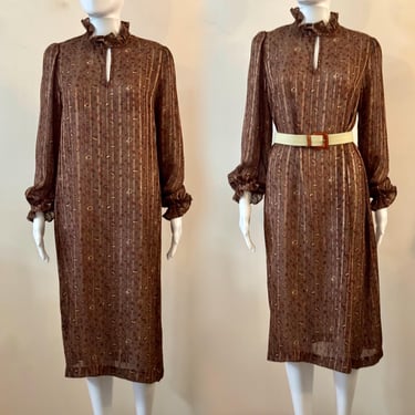 1970's Chocolate Brown Sheer Dress 