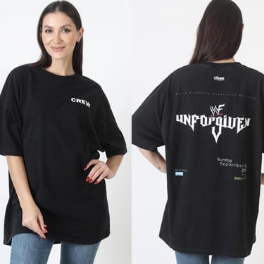 Y2K WWF Unforgiven Crew T Shirt, Black Wrestling Tee, Double Sided Graphic, Size Mens XXL 