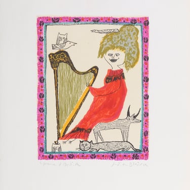 Judith Bledsoe, Petite Portrait - Harpist, Lithograph, signed and numbered in pencil 