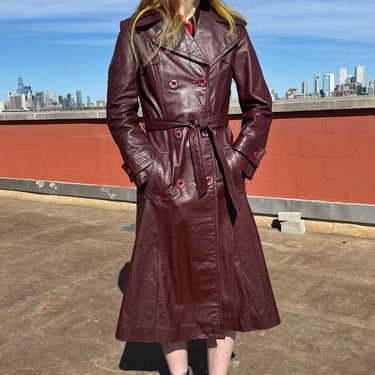 1970s Burgundy Leather Trench S