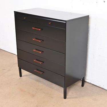 Paul McCobb Perimeter Group Black Lacquered Highboy Dresser, Newly Refinished
