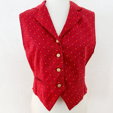 90s Liz Claiborne Red Polka Dot Confetti Vest | Extra Small 