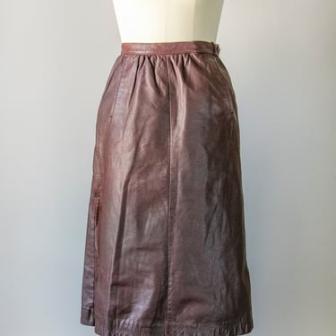 1980s Skirt Brown Leather High Waist S 