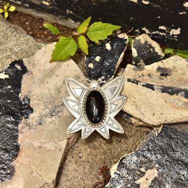 Vintage 925 Sterling Silver Butterfly Brooch, Unique Silver and Black Onyx Brooch, Cute Statement Accessory, 925 