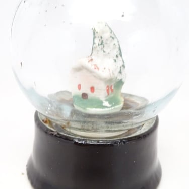 Vintage 1950's Atlas Crystal Works Snow Globe,  Retro Hand Painted Bisque Christmas House, Glass Dome 