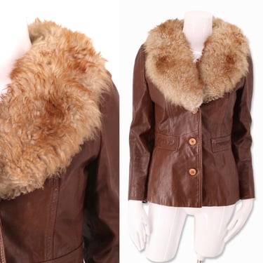 70s shearling leather penny lane jacket , vintage 1970s Gassy Jack San Francisco, leather blazer S 