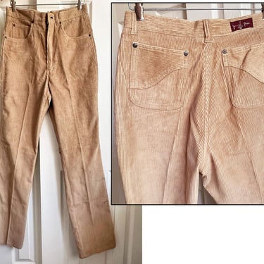 70's JEAN DE PAREE Corduroy Womens Vintage Pants, Beige, Tan, Light Brown, Disco, Size 13/14, 1970's, 1980's Designer Jeans High Rise 
