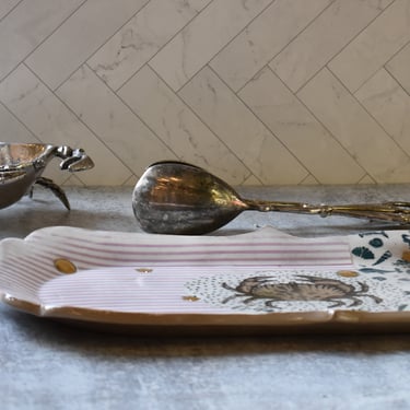 Handmade Ceramic serving platter, Crab Serving dish, Wedding gift, Crustacean decor 