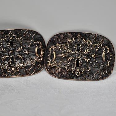 Antique Copper Shoe Buckle Set Signed Fishel Nessler Trademark 1886-1910  RARE  Period Costume Beautifully Made Collectible Giftable 