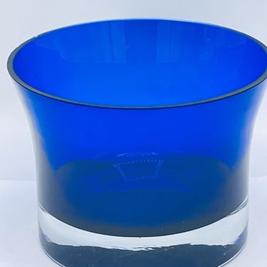 Vintage Cobalt Blue Glass Vase or bowl with Clear bottom Great condition 