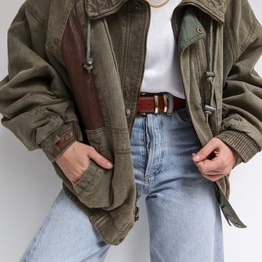 Favorite Vintage Olive Cotton Twill Bomber Jacket