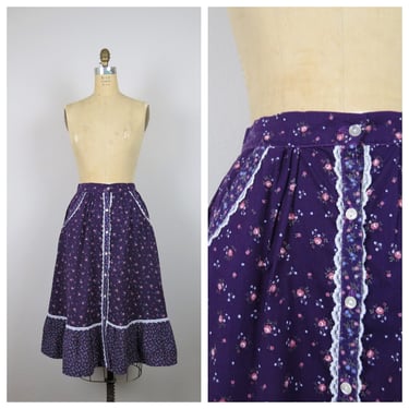 Vintage 1970s prairie skirt, ditsy floral, cottage core, bloom core 