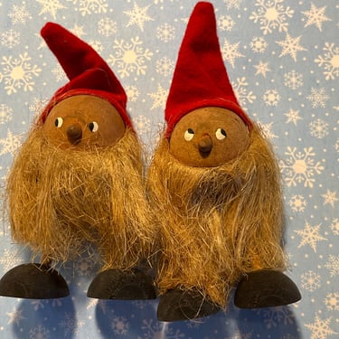 vintage Christmas gnomes 1960s Sweden wood gnome elves 