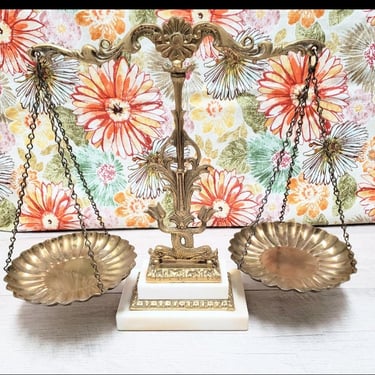 Vintage decorative Scale Brass and Marble Asian theme Home Decor 