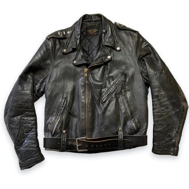 Vintage 1950s/1960s HARLEY DAVIDSON Black Leather Motorcycle Jacket ~ size M ~ Biker ~ Double Rider ~ 50s/60s ~ 