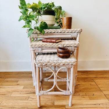 Set of 3 Wicker Nesting Tables