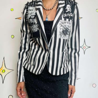 Vintage DIY Punk Blazer - Black & White Contrast Grunge Anarchist - Art School 