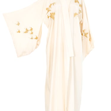 Gold Butterfly Embroidered Silk Kimono