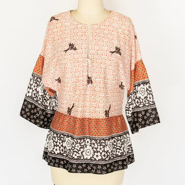 1960s Blouse Jersey Knit Top M 