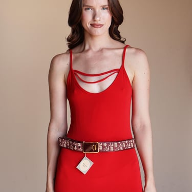 Christian Dior 1990s Dead Stock Burgundy Oblique Logo Belt CD Monogram John Galliano Adjustable Diorissimo 