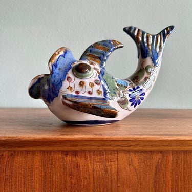 Large Ken Edwards Tonala koi fish / mid-century Mexican ceramic fish sculpture or planter 