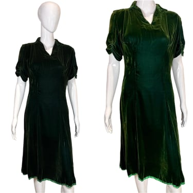 1930's Emerald Green Velvet Dress Size M