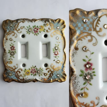 1950s Porcelain Double Switch Plate by Lefton's - Mid-century Modern Decor - 50s Home Decor - Vintage Housewares 