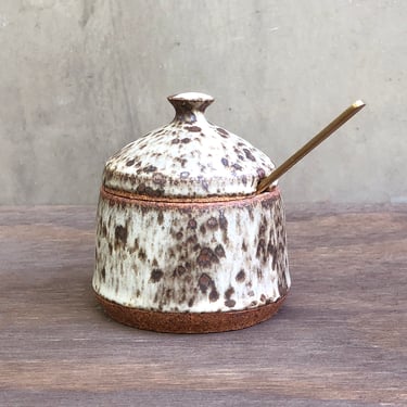 Ceramic Salt Cellar with Lid and Spoon Opening- Speckled Matte 